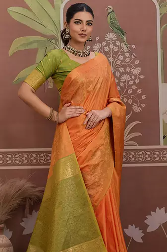 Tussar silk blend orange weaving traditional saree