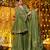 Green silk readymade suit with real mirror work