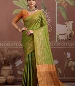 Tussar silk green weaving traditional saree