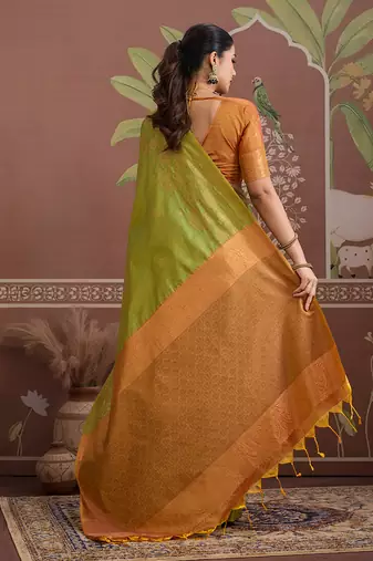 Tussar silk blend green weaving traditional saree