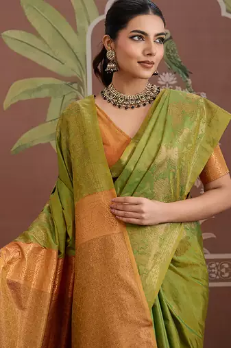Tussar silk blend green weaving traditional saree