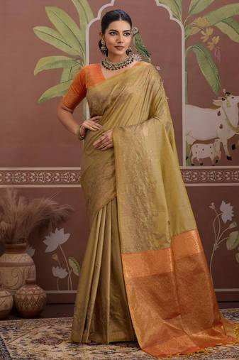 Tussar silk beige weaving traditional saree