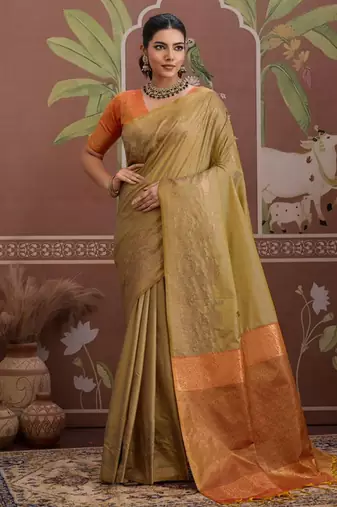 Tussar silk beige weaving traditional saree