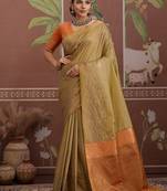Tussar silk beige weaving traditional saree