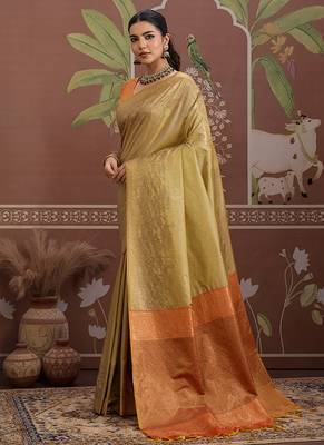 Tussar silk blend beige weaving traditional saree 2