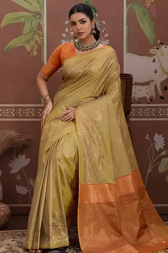 Tussar silk blend beige weaving traditional saree