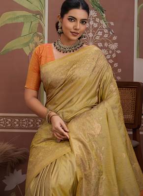 Tussar silk blend beige weaving traditional saree 4