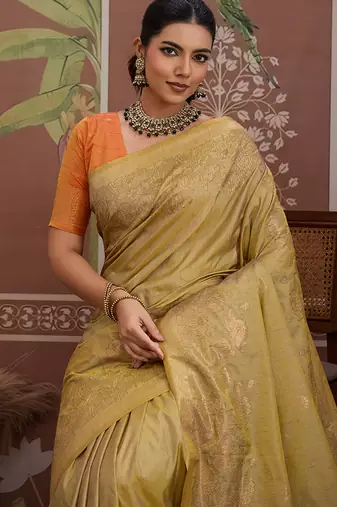 Tussar silk blend beige weaving traditional saree