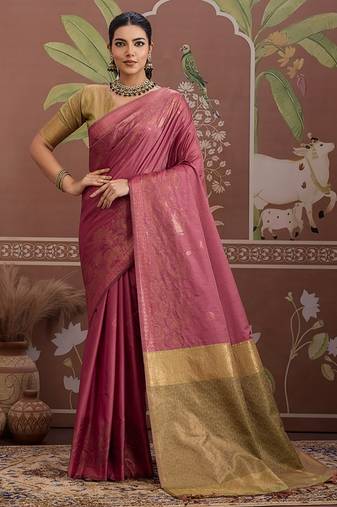 Tussar silk onion pink weaving traditional saree
