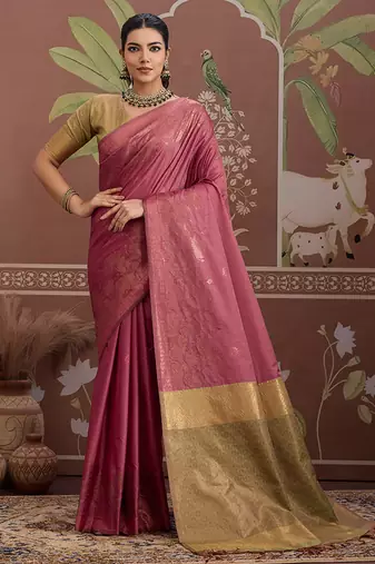 Tussar silk onion pink weaving traditional saree