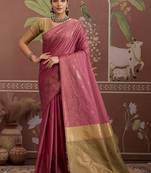 Tussar silk onion pink weaving traditional saree