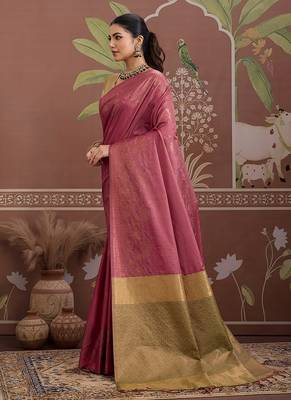 Tussar silk blend onion pink weaving traditional saree 2