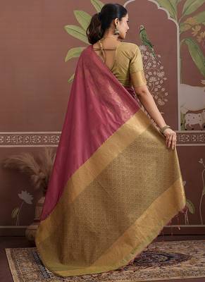 Tussar silk blend onion pink weaving traditional saree 3