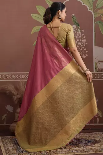 Tussar silk blend onion pink weaving traditional saree