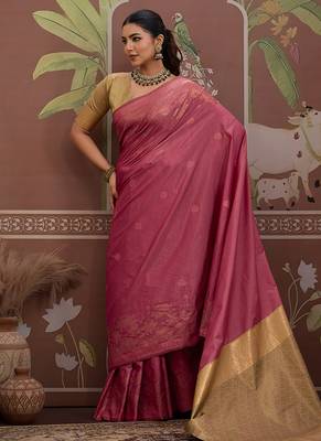 Tussar silk blend onion pink weaving traditional saree 4