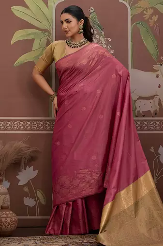 Tussar silk blend onion pink weaving traditional saree