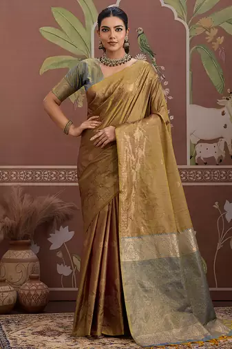 Tussar silk dark beige weaving traditional saree