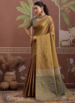 Tussar silk blend dark beige weaving traditional saree 2