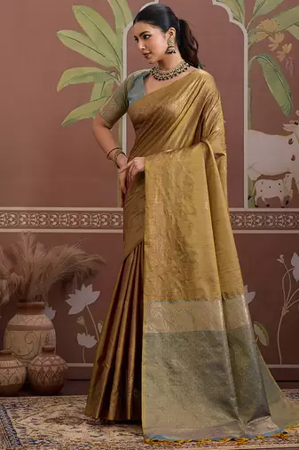 Tussar silk blend dark beige weaving traditional saree