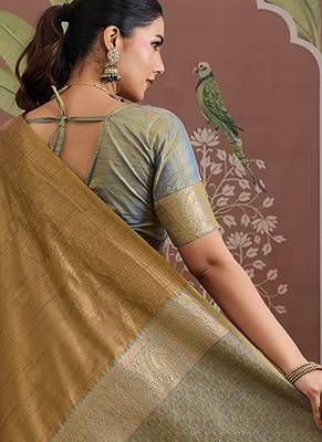 Tussar silk blend dark beige weaving traditional saree 3