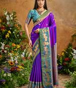 Purple handloom weaving silk blend saree