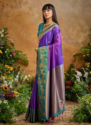 Purple handloom weaving silk blend saree 2