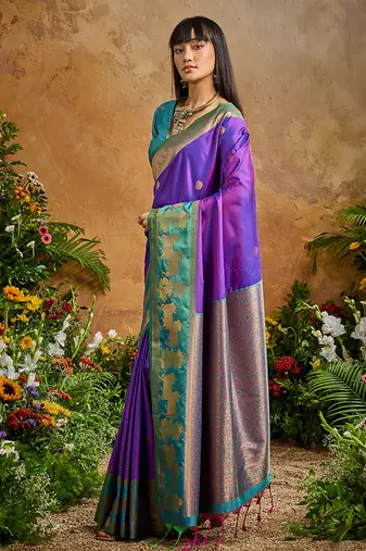 Purple handloom weaving silk blend saree