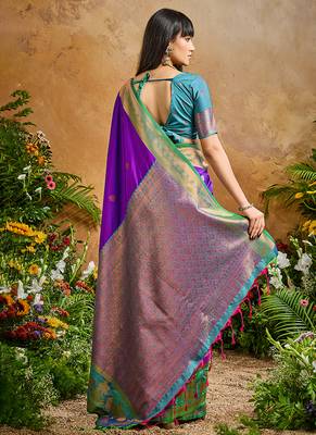 Purple handloom weaving silk blend saree 3