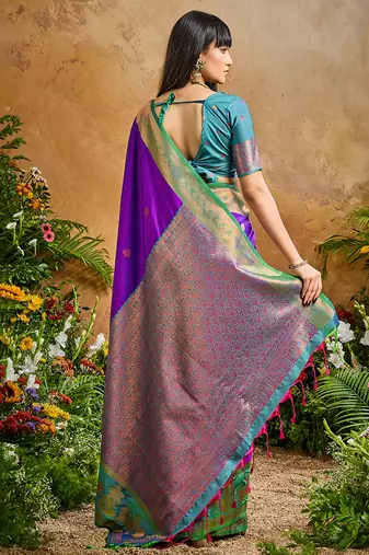 Purple handloom weaving silk blend saree