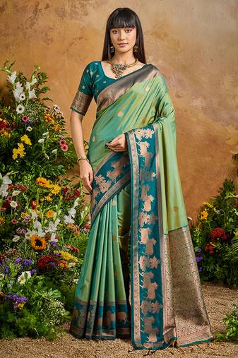 Light green handloom weaving silk blend saree
