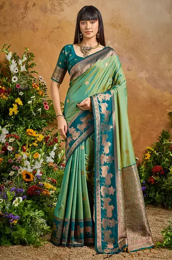 Light green handloom weaving silk blend saree