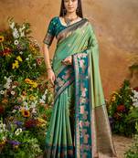 Light green handloom weaving silk blend saree