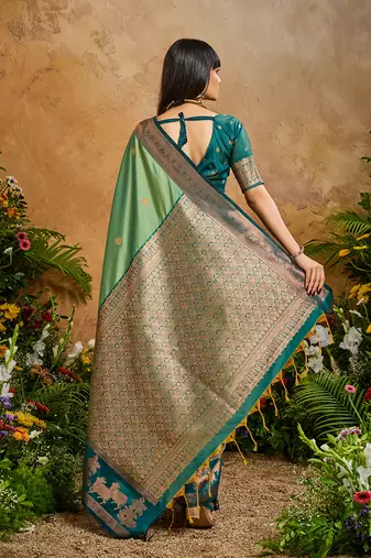 Light green handloom weaving silk blend saree