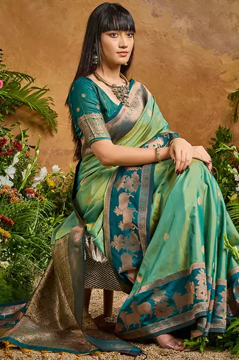 Light green handloom weaving silk blend saree