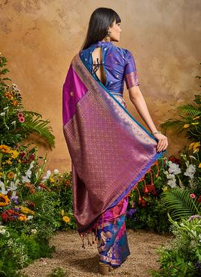 Magenta pink handloom weaving silk blend saree 3