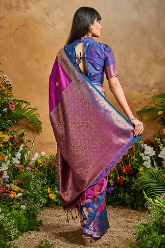 Magenta pink handloom weaving silk blend saree