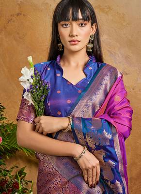 Magenta pink handloom weaving silk blend saree 4