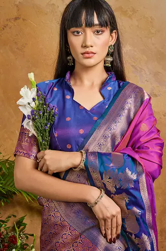 Magenta pink handloom weaving silk blend saree