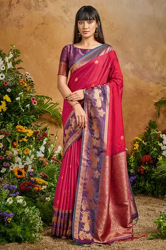 Red handloom weaving silk blend saree