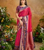 Red handloom weaving silk blend saree