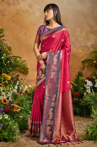Red handloom weaving silk blend saree