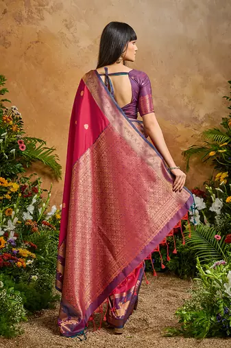 Red handloom weaving silk blend saree
