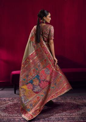 Dark chiku handloom weaving pashnima silk blend saree 3