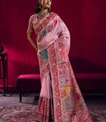 Light pink handloom weaving pashnima silk blend saree