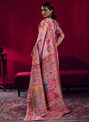 Light pink handloom weaving pashnima silk blend saree 2