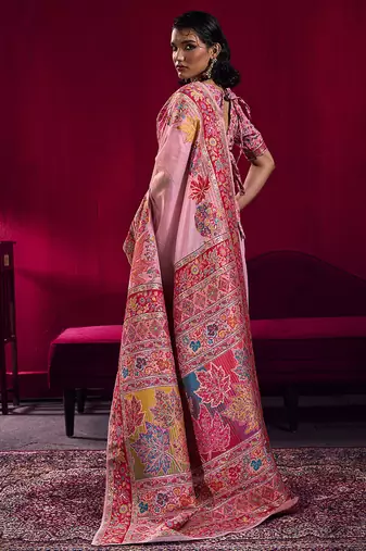 Light pink handloom weaving pashnima silk blend saree