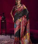 Black handloom weaving pashnima silk blend saree