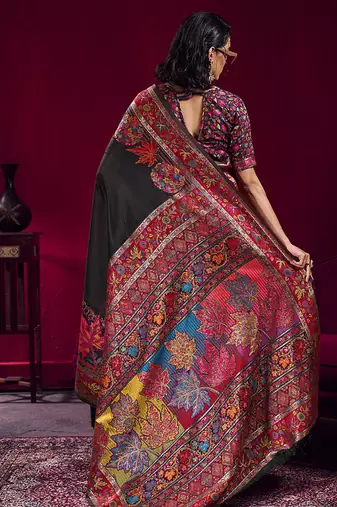Black handloom weaving pashnima silk blend saree