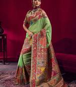 Light green handloom weaving pashnima silk blend saree