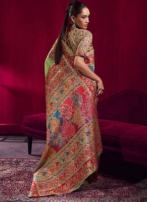 Light green handloom weaving pashnima silk blend saree 3